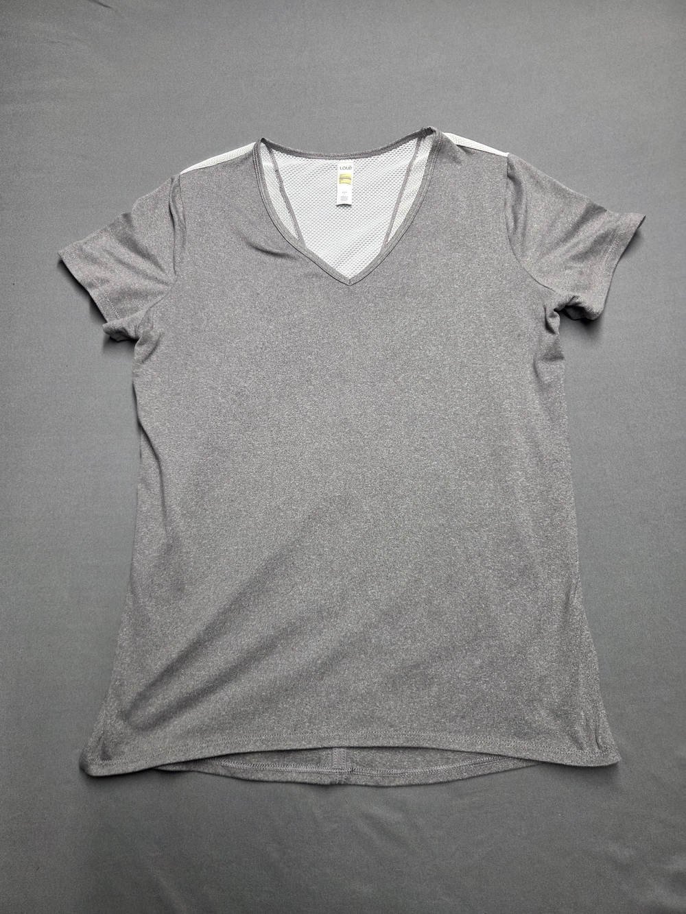 Lole Montreal Heather Grey Mesh Back V-Neck Athletic T-Shirt Women's Size S